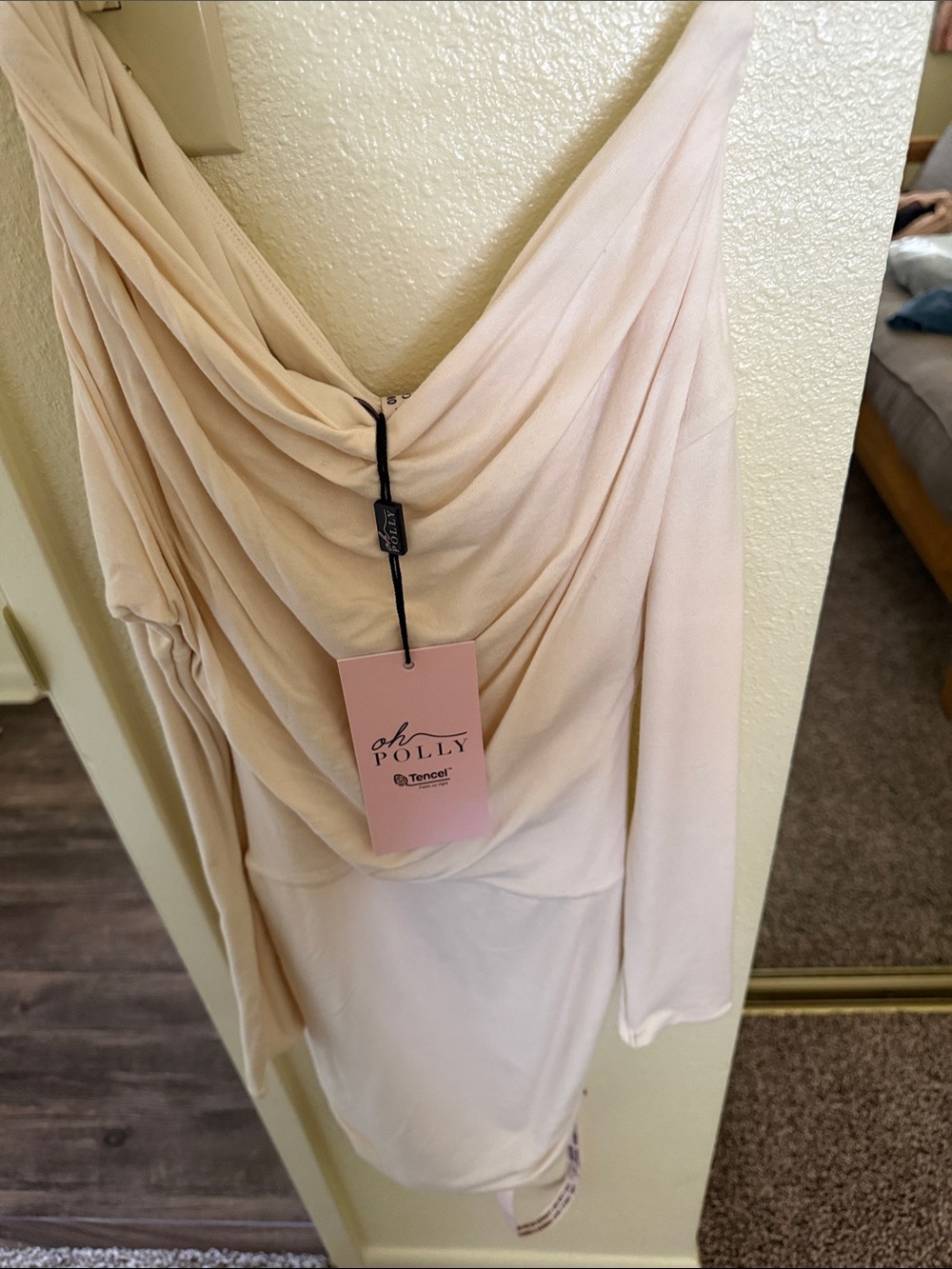 Oh Polly Blush Draped Long Sleeve Dress